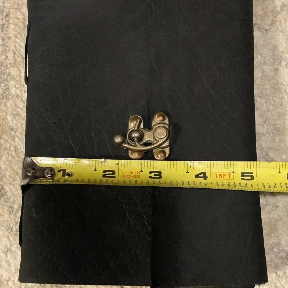 Hand-bound Black Leather Journal with Brass Clasp and Recycled Paper